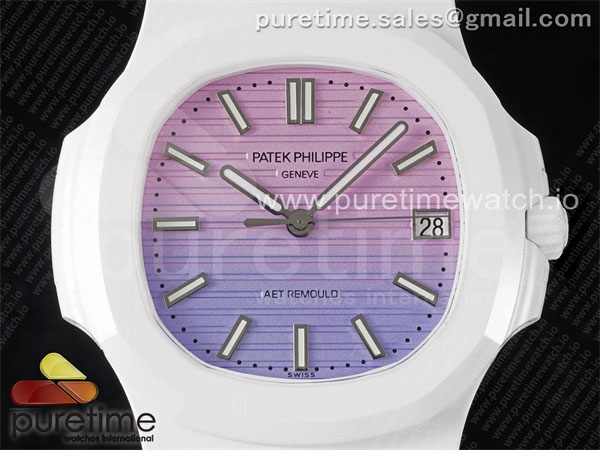 Patek Philippe AMG공장 파텍필립 노틸러스 5711 화이트풀세라믹 퍼플그라데이션다이얼 화이트러버스트랩 AET Nautilus 5711 White Ceramic AMGF Best Edition Purple_Pink Dial on White Rubber Strap MIYOTA 9015 레플리카 8번 이미지 - 시계 | 세미샵 레플리카 사이트