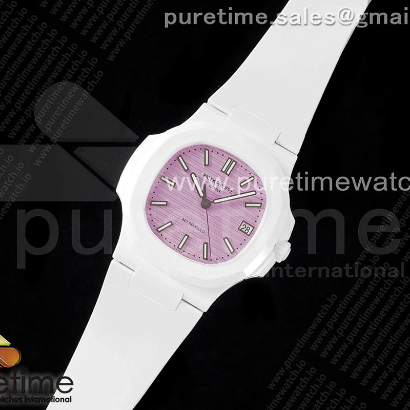 Patek Philippe AMG공장 파텍필립 노틸러스 5711 화이트풀세라믹 핑크다이얼 화이트러버스트랩 AET Nautilus 5711 White Ceramic AMGF Best Edition Pink Dial on White Rubber Strap MIYOTA 9015 레플리카 1번 이미지 - 시계 | 세미샵 레플리카 사이트