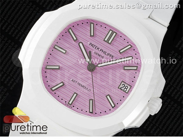 Patek Philippe AMG공장 파텍필립 노틸러스 5711 화이트풀세라믹 핑크다이얼 화이트러버스트랩 AET Nautilus 5711 White Ceramic AMGF Best Edition Pink Dial on White Rubber Strap MIYOTA 9015 레플리카 2번 이미지 - 시계 | 세미샵 레플리카 사이트