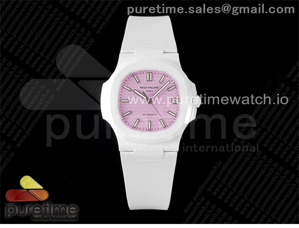 Patek Philippe AMG공장 파텍필립 노틸러스 5711 화이트풀세라믹 핑크다이얼 화이트러버스트랩 AET Nautilus 5711 White Ceramic AMGF Best Edition Pink Dial on White Rubber Strap MIYOTA 9015 레플리카 7번 이미지 - 시계 | 세미샵 레플리카 사이트