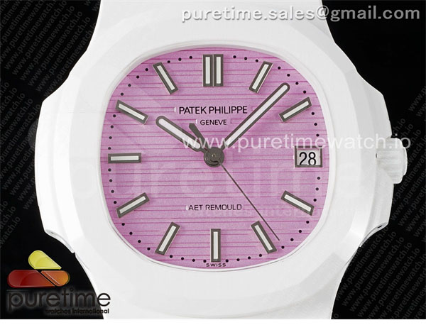 Patek Philippe AMG공장 파텍필립 노틸러스 5711 화이트풀세라믹 핑크다이얼 화이트러버스트랩 AET Nautilus 5711 White Ceramic AMGF Best Edition Pink Dial on White Rubber Strap MIYOTA 9015 레플리카 8번 이미지 - 시계 | 세미샵 레플리카 사이트