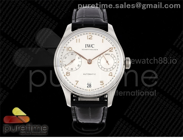 I W C APS공장 IWC 포르투기저 오토메틱 스틸 화이트다이얼 블랙가죽스트랩 Portugieser Automatic 42mm SS APSF 1_1 Best Edition White Dial RG Marker on Black Leather Strap A52011 레플리카 7번 이미지 - 시계 | 세미샵 레플리카 사이트