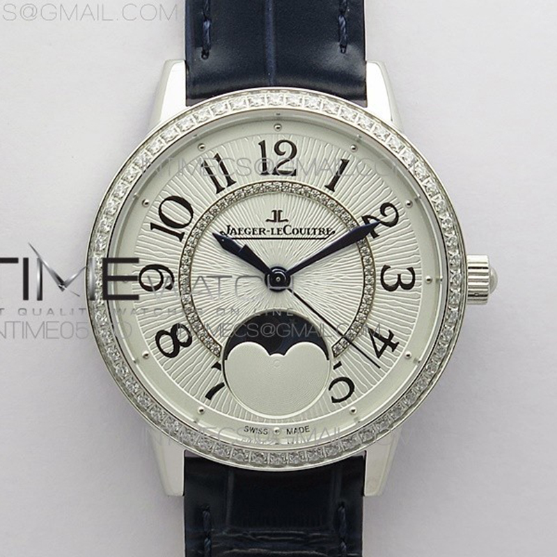 ZF공장 랑데뷰 화이트텍스쳐다이얼 가죽스트랩 Rendez-Vous Night & Day SS ZF 1_1 Best Edition White Textured Dial Diamonds Bezel on Blue Leather Strap A898