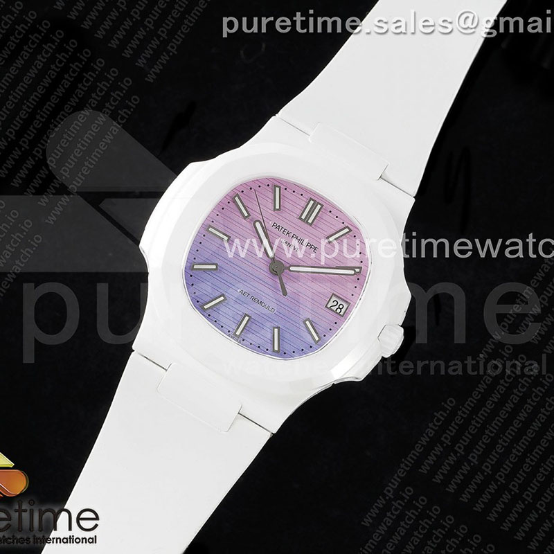 Patek Philippe AMG공장 파텍필립 노틸러스 5711 화이트풀세라믹 퍼플그라데이션다이얼 화이트러버스트랩 AET Nautilus 5711 White Ceramic AMGF Best Edition Purple_Pink Dial on White Rubber Strap MIYOTA 9015 레플리카 1번 이미지 - 시계 | 세미샵 레플리카 사이트