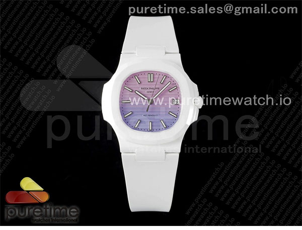Patek Philippe AMG공장 파텍필립 노틸러스 5711 화이트풀세라믹 퍼플그라데이션다이얼 화이트러버스트랩 AET Nautilus 5711 White Ceramic AMGF Best Edition Purple_Pink Dial on White Rubber Strap MIYOTA 9015 레플리카 7번 이미지 - 시계 | 세미샵 레플리카 사이트
