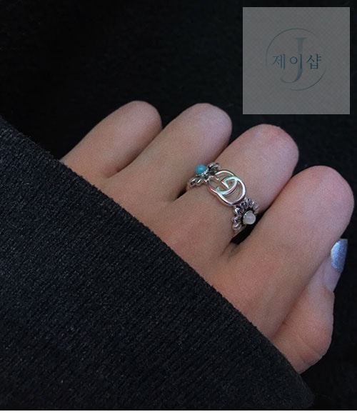 구찌 더블 G 플라워 스터드 반지 - 상세 이미지