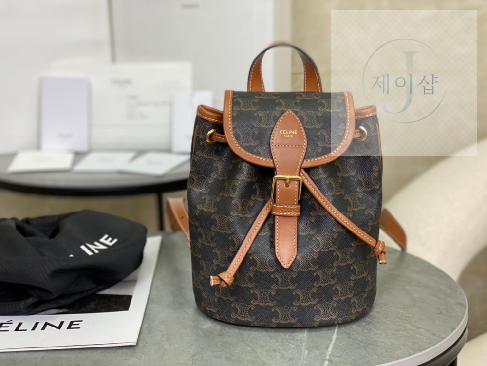 Celine Backpack Folco in Triomphe Canvas and Calfskin