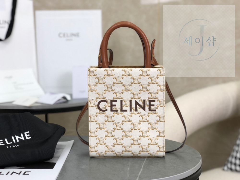 Celine Mini Vertical Cabas In Triomphe Canvas and Calfskin