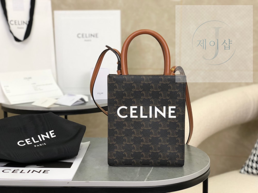 Celine Mini Vertical Cabas In Triomphe Canvas and Calfskin