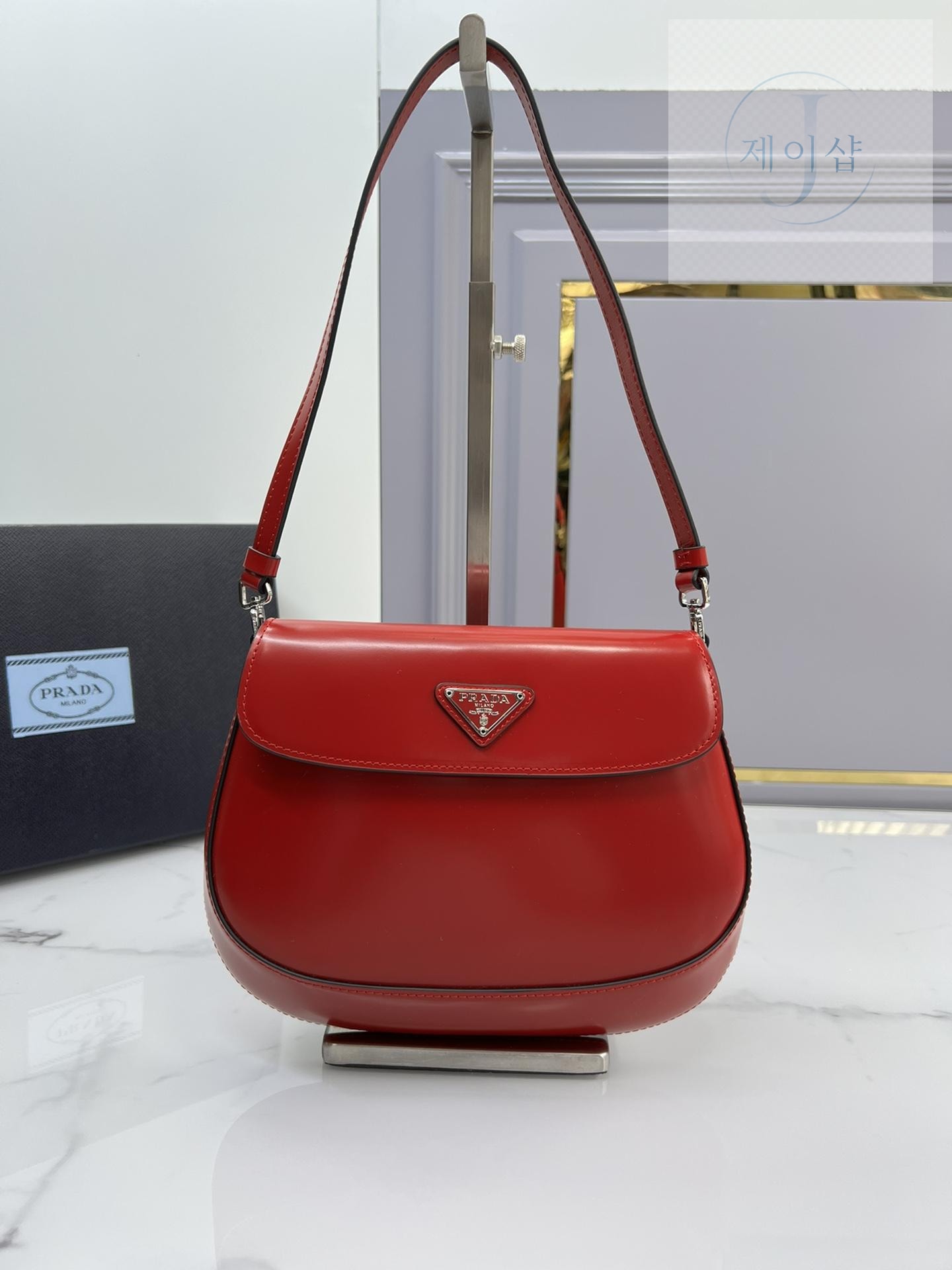 Prada Cleo Brushed Leather Flap Shoulder