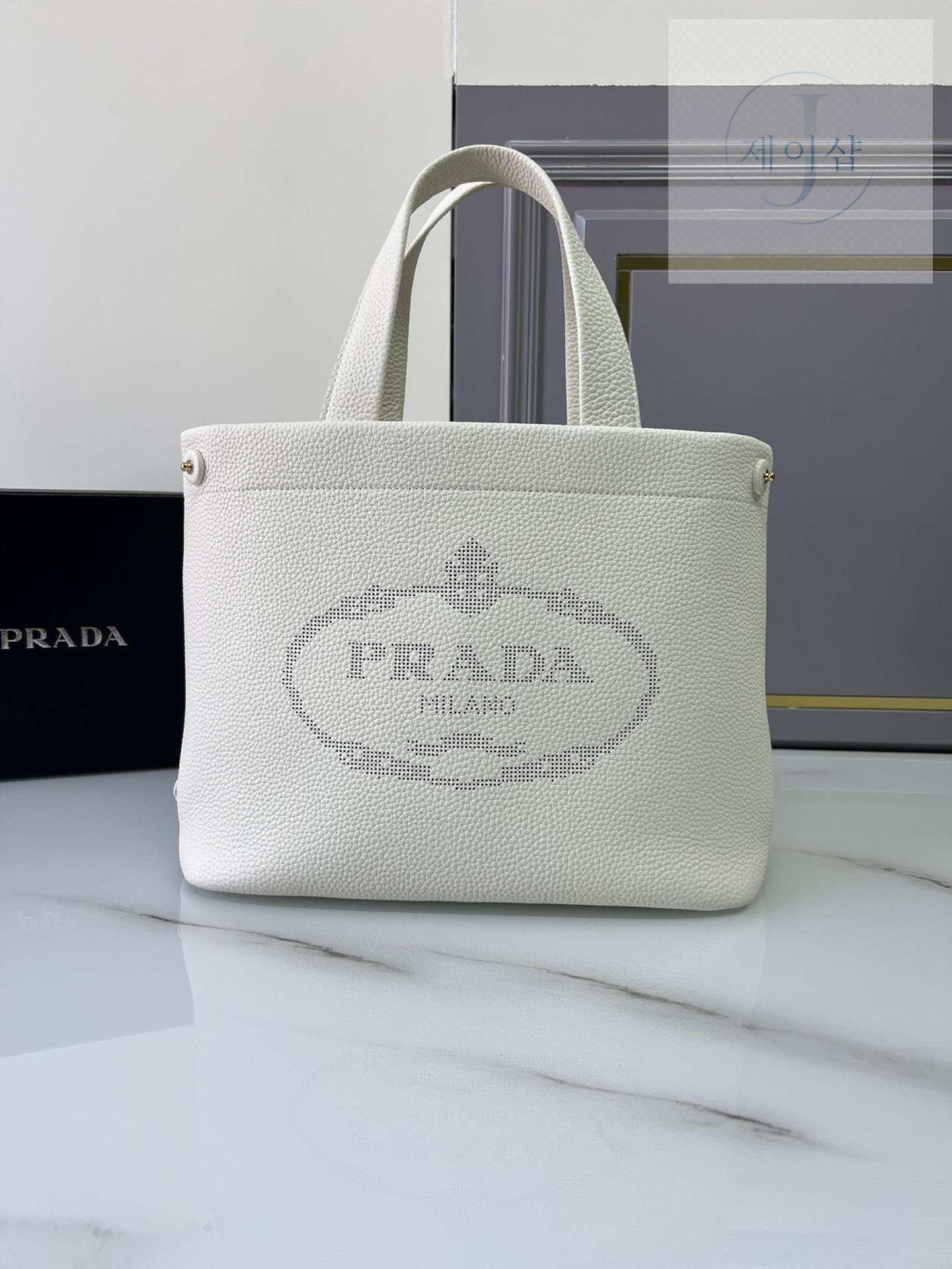 Prada Perforate Logo Leather Tote