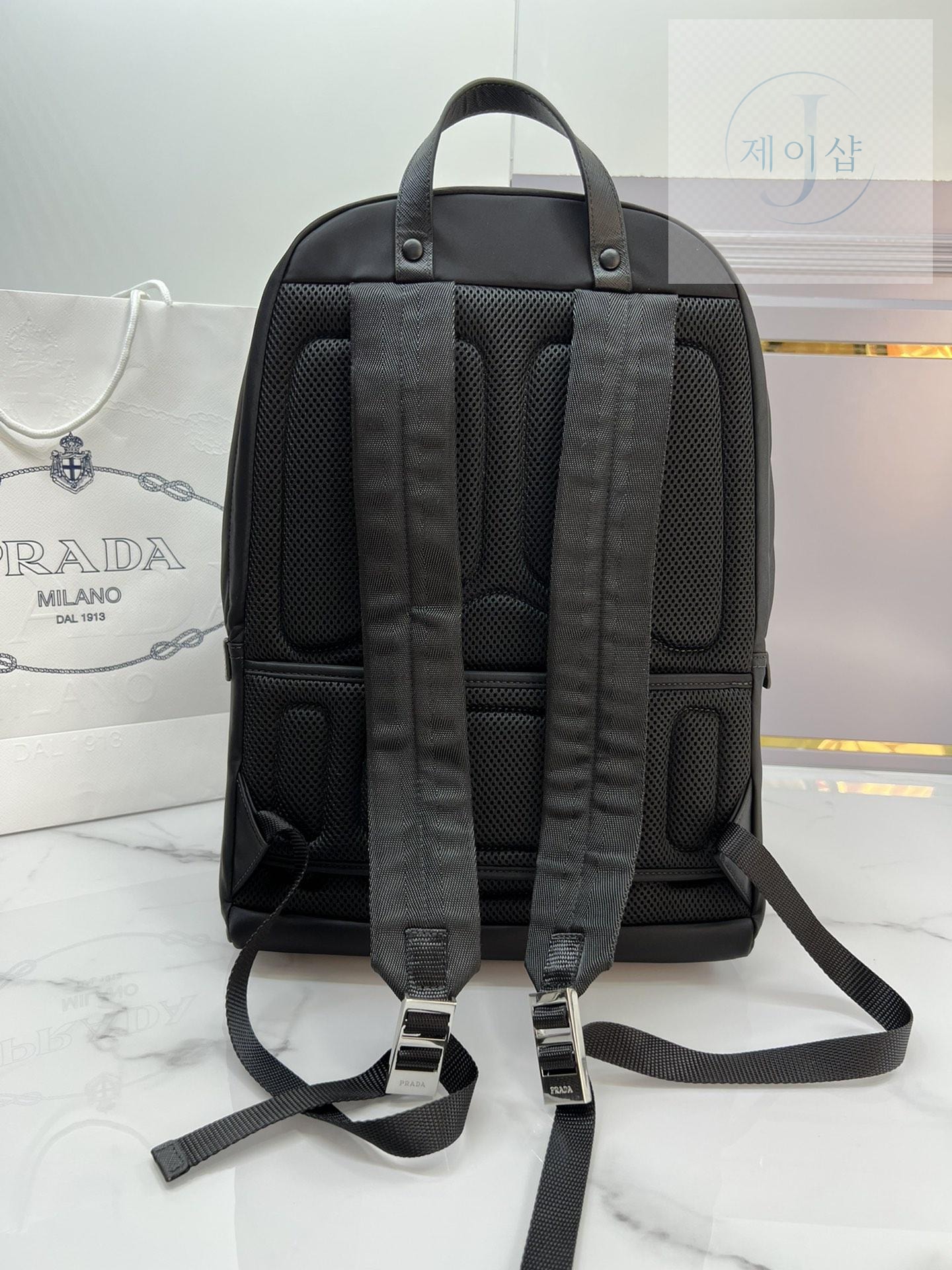 Re-Nylon Logo Plaque BackPack - 상세 이미지