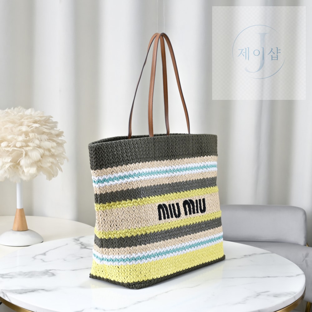 Miu Miu Raffia Woven Tote - 상세 이미지