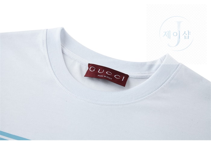 구찌 웹(Web) 배너 프린트 코튼 저지 티셔츠（세븐） - 상세 이미지