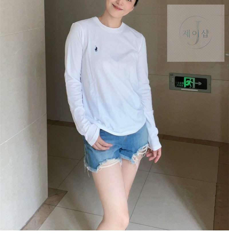 폴로 랄프로렌 코튼 저지 롱 슬리브 티셔츠 （세븐） - 상세 이미지