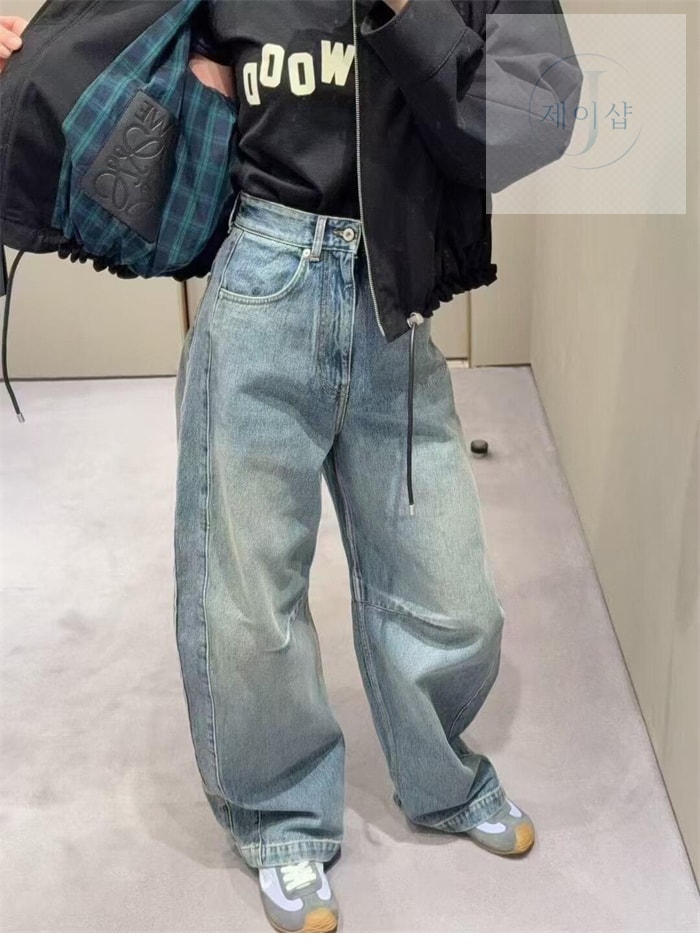 로에베 아나그램 베럴 레그 워시드 와이드 데님 진（세븐） - 상세 이미지