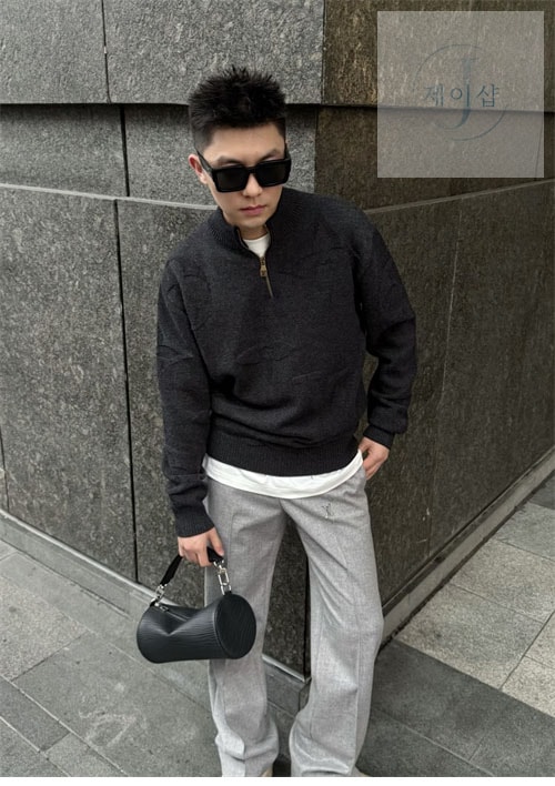 루이비통 빅 모노그램 자카드 울 하프 집업 니트（TJ공장） - 상세 이미지