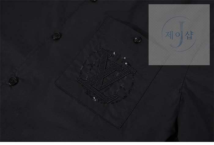 루이비통 엠브로이더드 숏 슬리브드 코튼 셔츠（세븐） - 상세 이미지