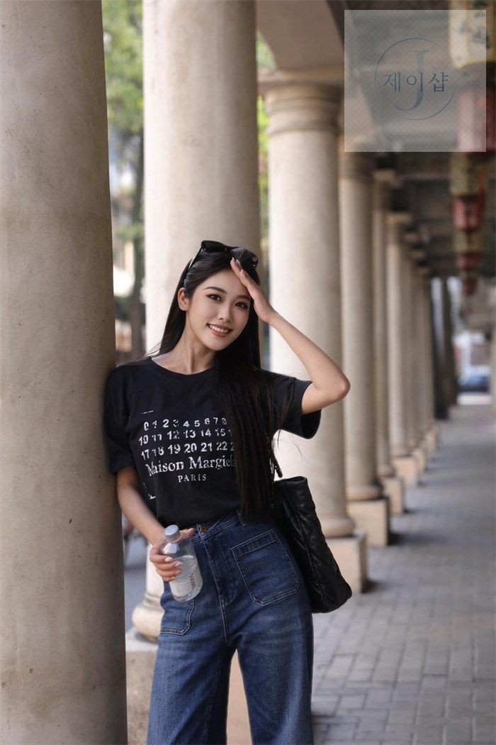 메종 마르지엘라 스탬프 로고 코튼 티셔츠 - 상세 이미지