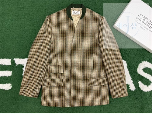 메종마르지엘라 체크 울 브이넥 히든 자켓（레어） - 상세 이미지