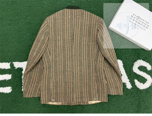 메종마르지엘라 체크 울 브이넥 히든 자켓（레어） - 상세 이미지