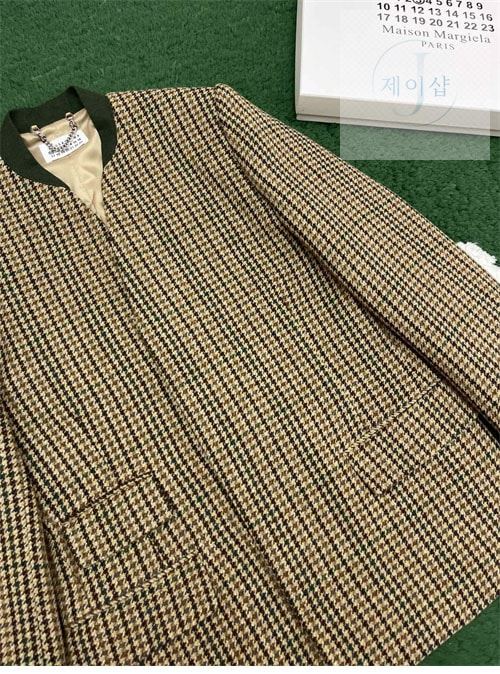 메종마르지엘라 체크 울 브이넥 히든 자켓（레어） - 상세 이미지