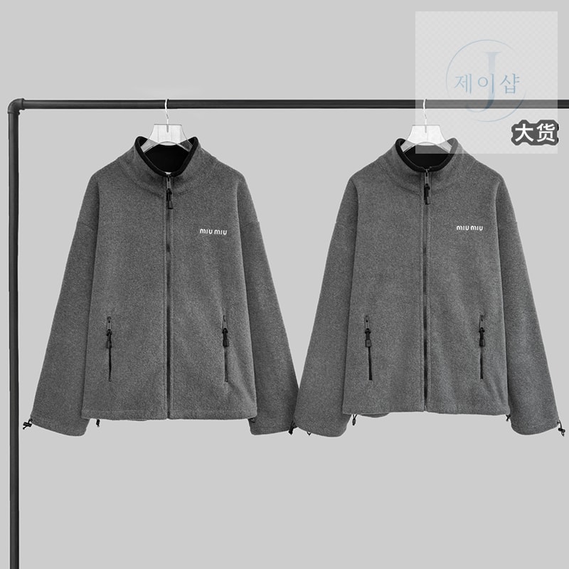 미우미우 24FW 플리스 집업 자켓 그레이