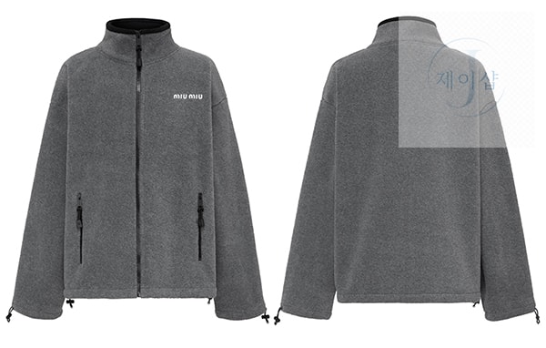 미우미우 24FW 플리스 집업 자켓 그레이 - 상세 이미지
