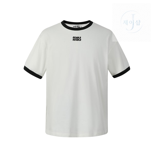 미우미우 로고 24ss 크루넥 반팔 티셔츠（세븐） - 상세 이미지