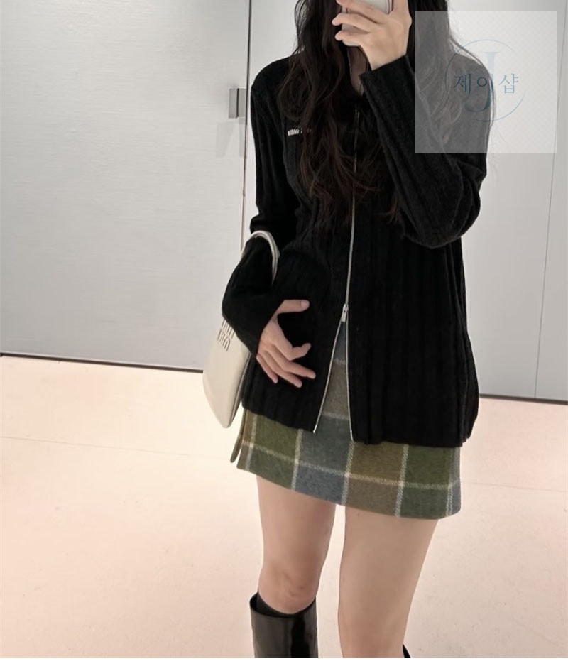 미우미우 울 캐시미어 집업 가디건 - 상세 이미지