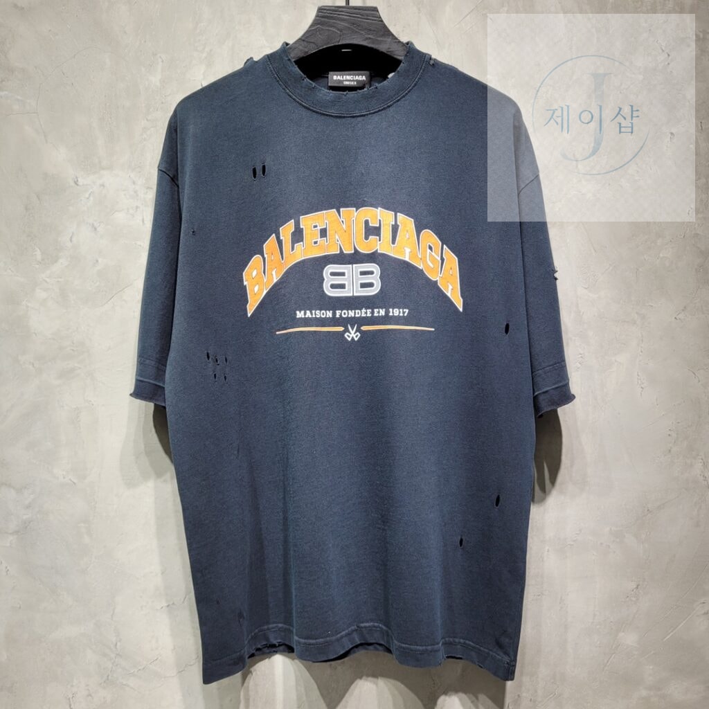 발렌시아가 22SS MAISON 로고 반팔 티셔츠 블랙 - 상세 이미지