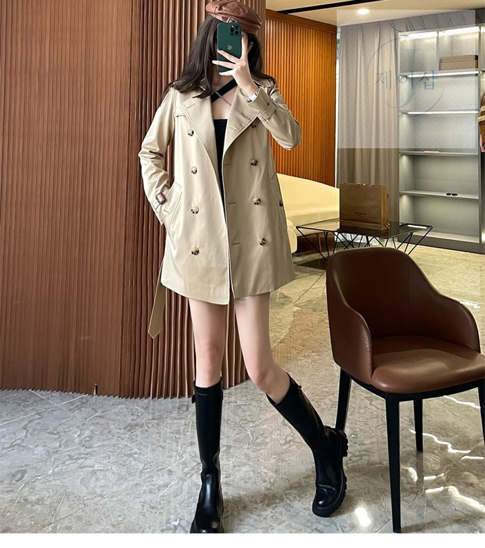 버버리 해리티지 여성용 숏 켄징턴 트렌치코트 베이지 - 상세 이미지