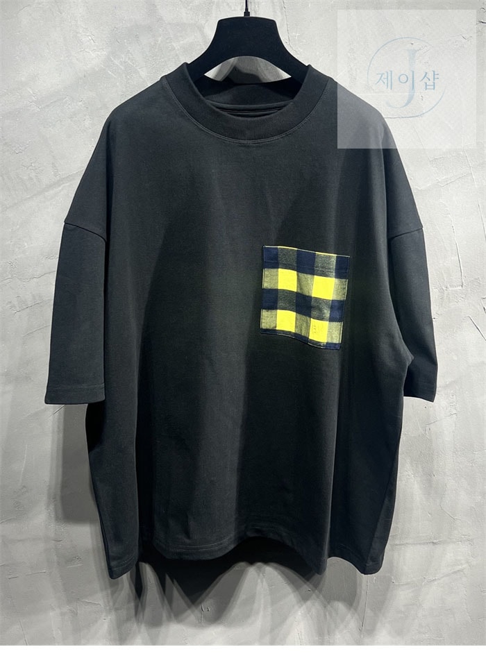 보테가베네타 깅엄 포켓 소프트 코튼 반팔 티셔츠 - 상세 이미지