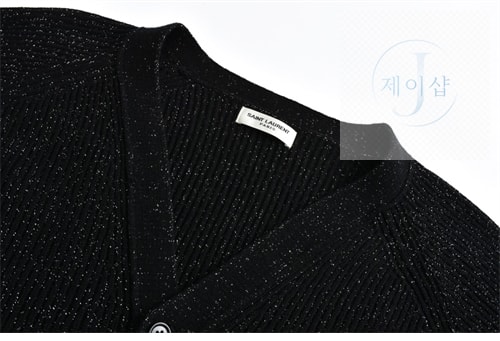 생로랑 YSL 로고 V넥 니트 가디건（세븐） - 상세 이미지