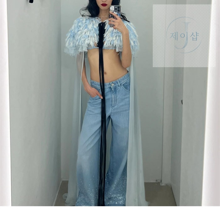 샤넬 25P 시퀸 자수 워시드 데님 팬츠（레어） - 상세 이미지