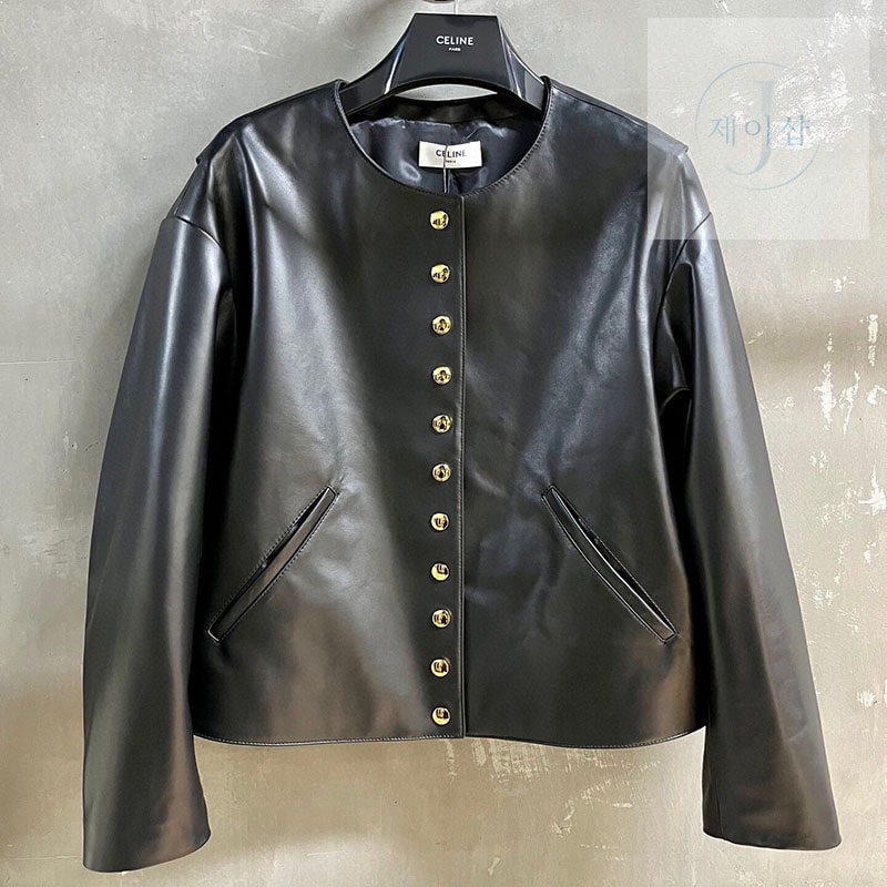 셀린느 24FW 스냅 버튼 램스킨 퓨어 카라 자켓