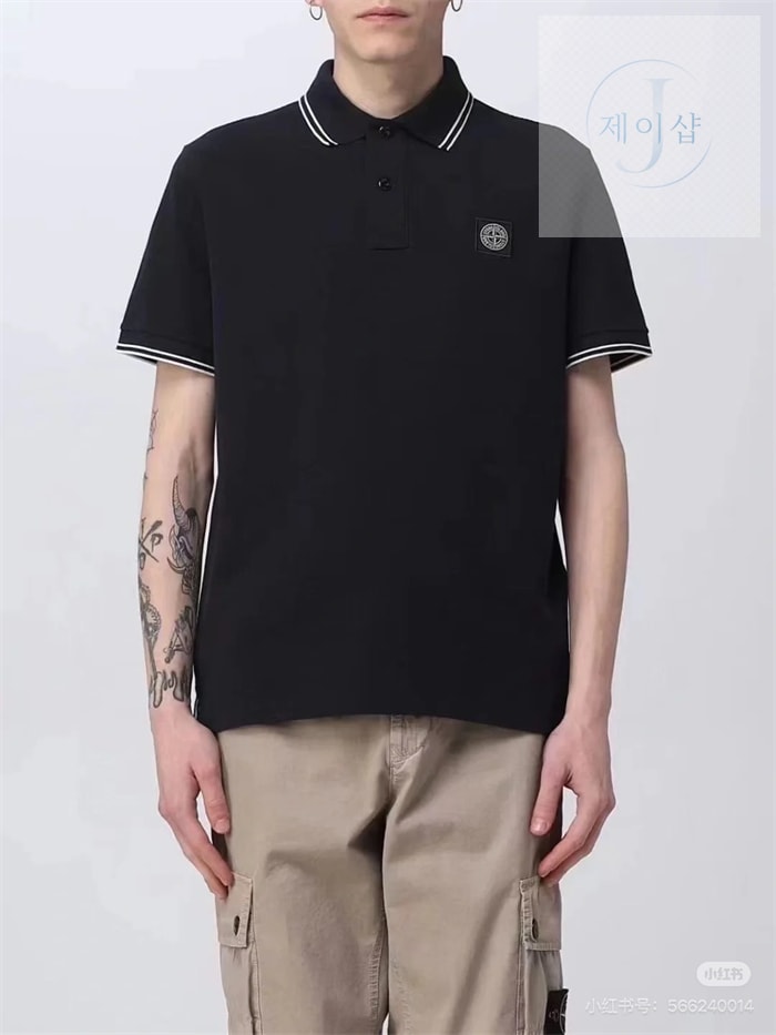 스톤 아일랜드 로고 블렌드 폴로 셔츠 22002SC（세븐） - 상세 이미지