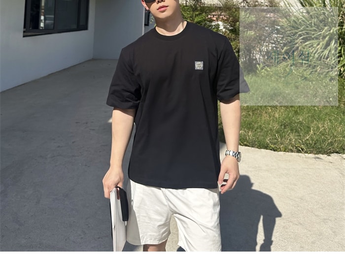 스톤아일랜드 오가닉 코튼 피사토 이펙트 저지 반팔 티셔츠（세븐） - 상세 이미지