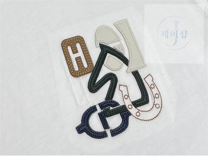에르메스 H Puzzle 디테일 코튼 반팔 티셔츠（레어） - 상세 이미지