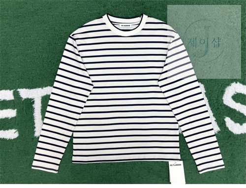 질샌더 투톤 스트라이프 긴팔 티셔츠（레어） - 상세 이미지