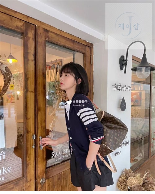 톰브라운 사선완장 4-Bar 여성용 울 가디건 - 상세 이미지
