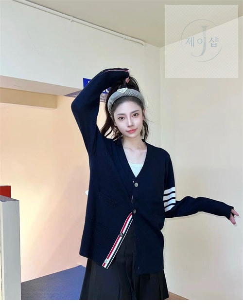 톰브라운 사선완장 4-Bar 여성용 울 가디건 - 상세 이미지