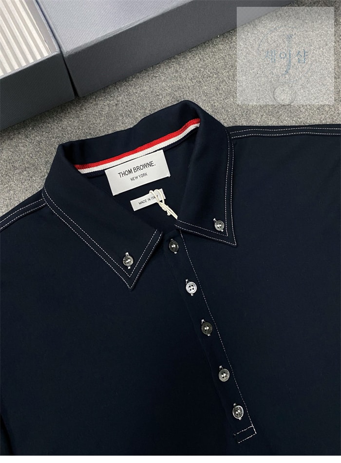 톰브라운 울 테크 콘트라스트 스티치 폴로 셔츠 (터보) - 상세 이미지