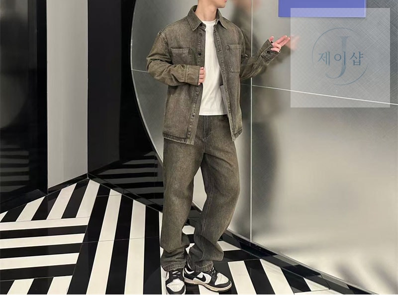 펜디 스트랩 오버다이드 스트레이트 데님 진（세븐） - 상세 이미지