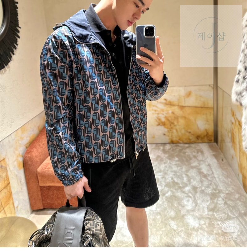 펜디 테크니컬 패브릭 블루종 후드 집업 （세븐） - 상세 이미지