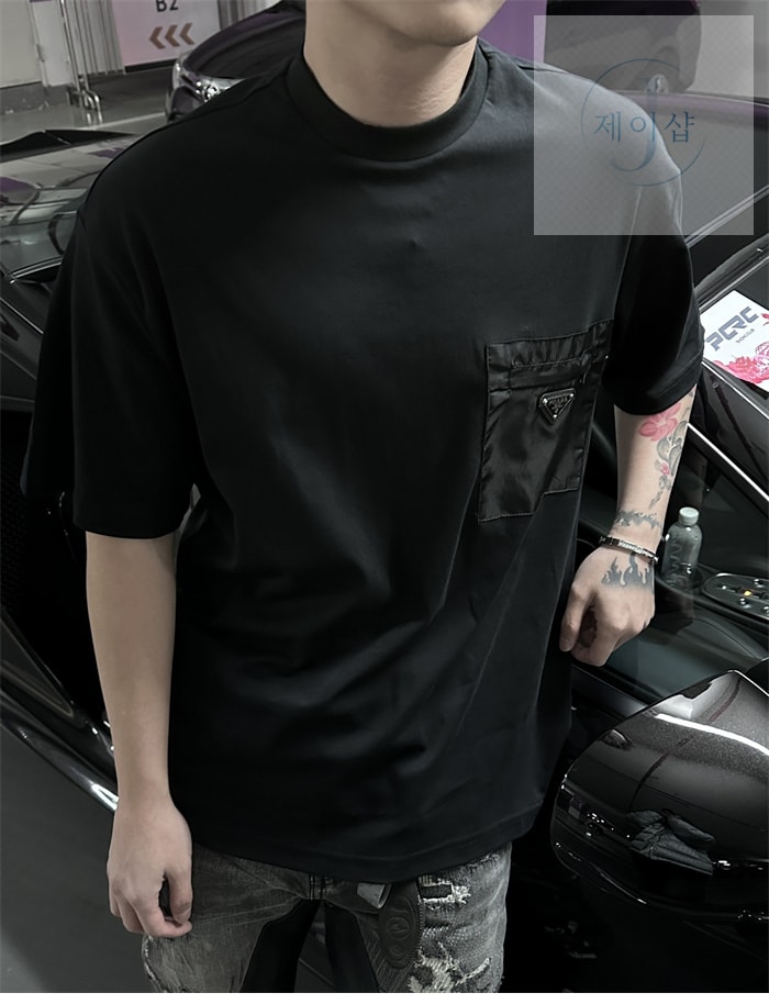 프라다 트라이앵글로고 리나일론 저지 티셔츠（세븐） - 상세 이미지