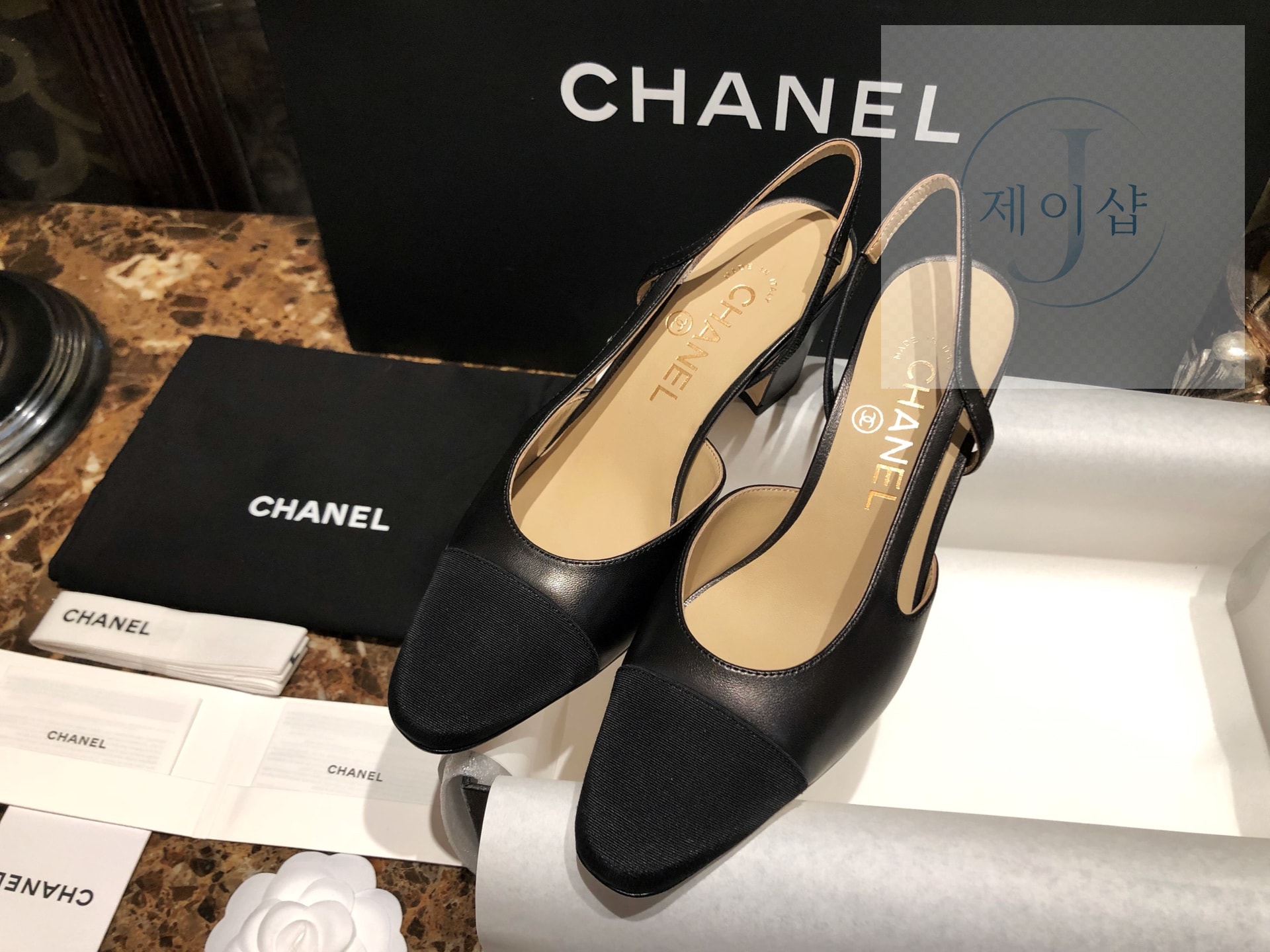 샤넬 블랙 고트스킨 그로그랭 슬링백 플랫 슈즈 “34SIZE – 41SIZE” - 상세 이미지