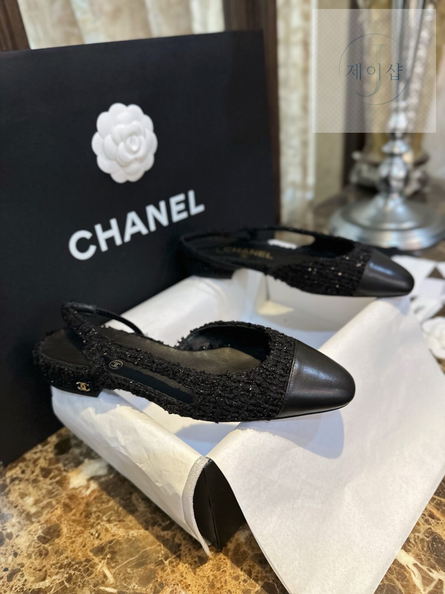 샤넬 블랙 트위드 슬링백 플랫 슈즈 “34SIZE – 41SIZE” - 상세 이미지