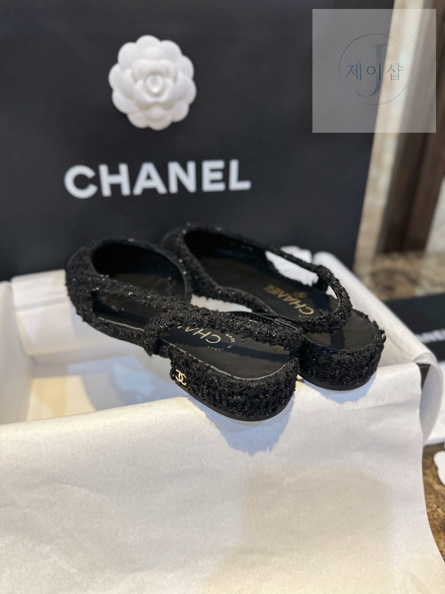 샤넬 블랙 트위드 슬링백 플랫 슈즈 “34SIZE – 41SIZE” - 상세 이미지