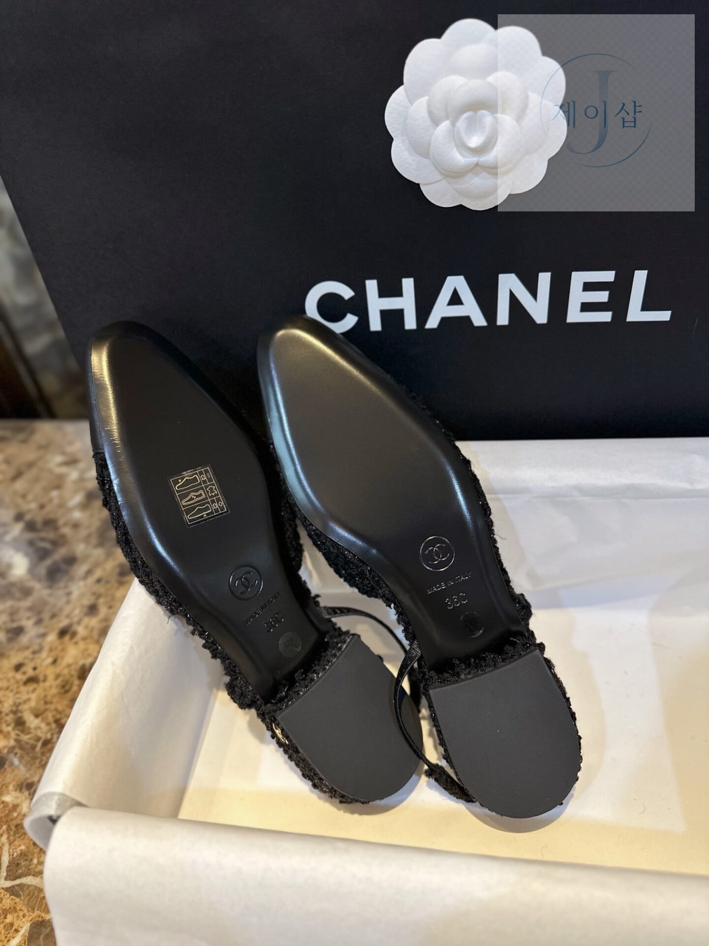 샤넬 블랙 트위드 슬링백 플랫 슈즈 “34SIZE – 41SIZE” - 상세 이미지